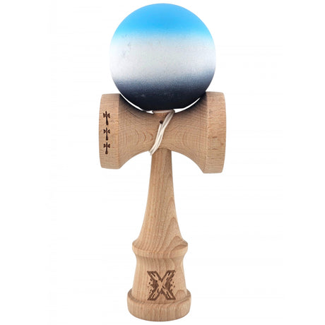Kendama X Originala, Profesionala, Vivimall, Big Cups V2, Rubber Grip cu Cupe Mari, Rulment Metalic cu Ata 55 cm, Gradient Albastru/Alb/Negru - vivimall.ro