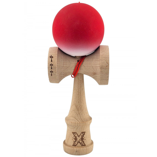 Kendama X Originala, Profesionala, Flippy, Big Cups V2, Rubber Grip cu Cupe Mari, Rulment Metalic cu Ata 55 cm,-Gradient Rosu/Alb - vivimall.ro