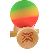 Kendama X Originala, Profesionala, Flippy, Big Cups V2, Rubber Grip cu Cupe Mari, Rulment Metalic cu Ata 55 cm, Verde/Galben/Rosu - vivimall.ro
