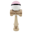 Kendama profesională model X din lemn, 18 cm, culori Roz, Negru și Alb, vedere frontală completă