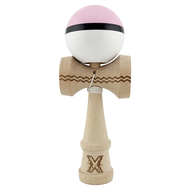 Kendama X Originala, Profesionala, Flippy, din Lemn, Gravata, 18 cm, Super Sticky, Roz/Negru/Alb - vivimall.ro