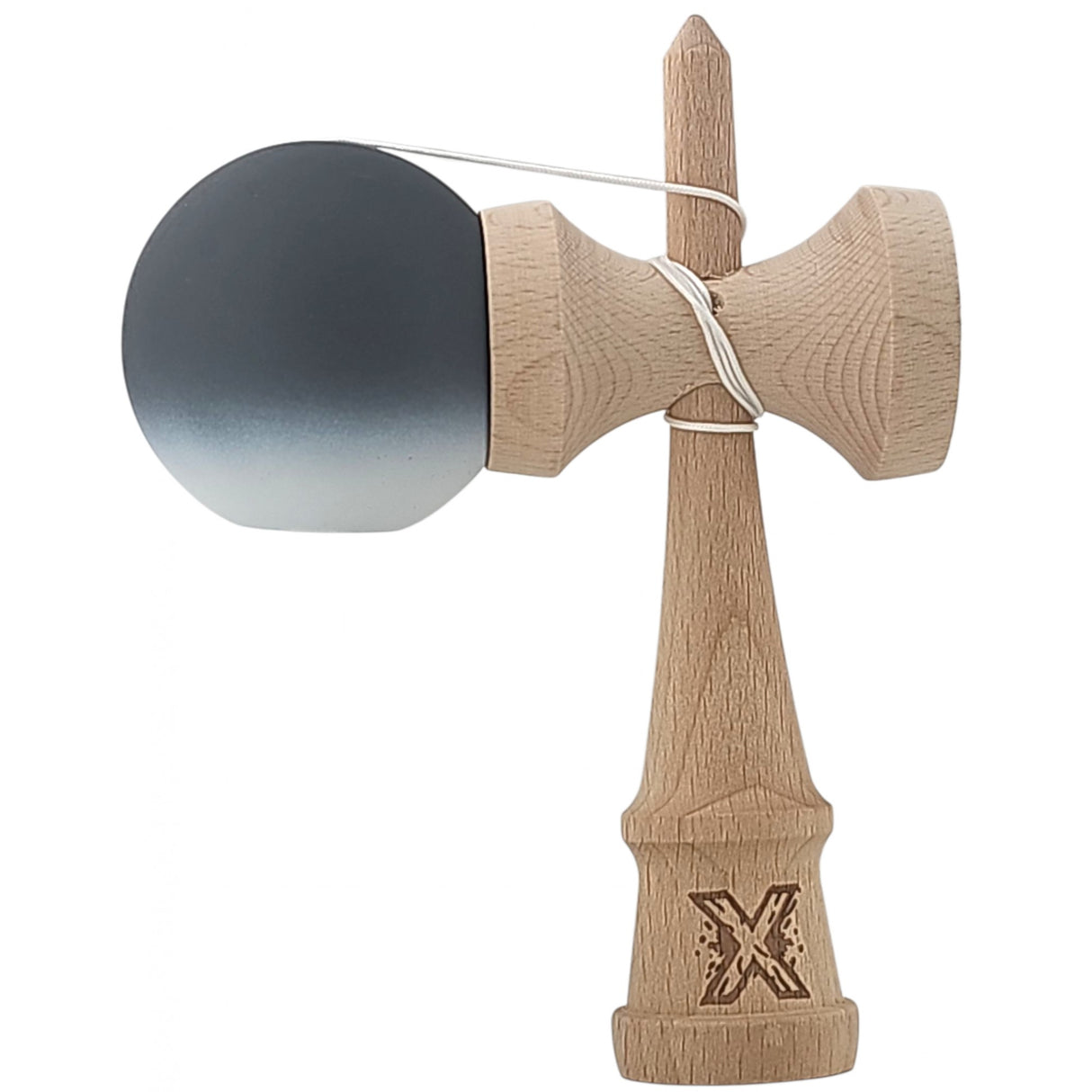 Kendama X Originala, Profesionala, Vivimall, din Lemn, Rubber Grip, 18 cm, Alb/Negru - vivimall.ro