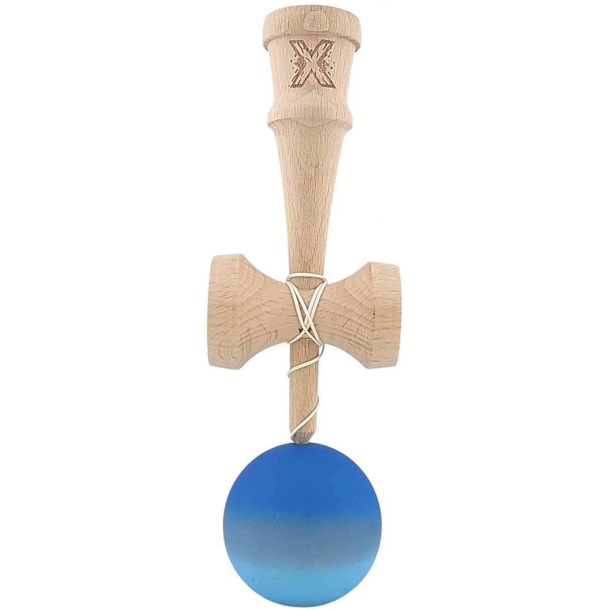 Kendama X Originala, Profesionala, Vivimall, din Lemn, Rubber Grip, 18 cm, Albastru/Alb - vivimall.ro