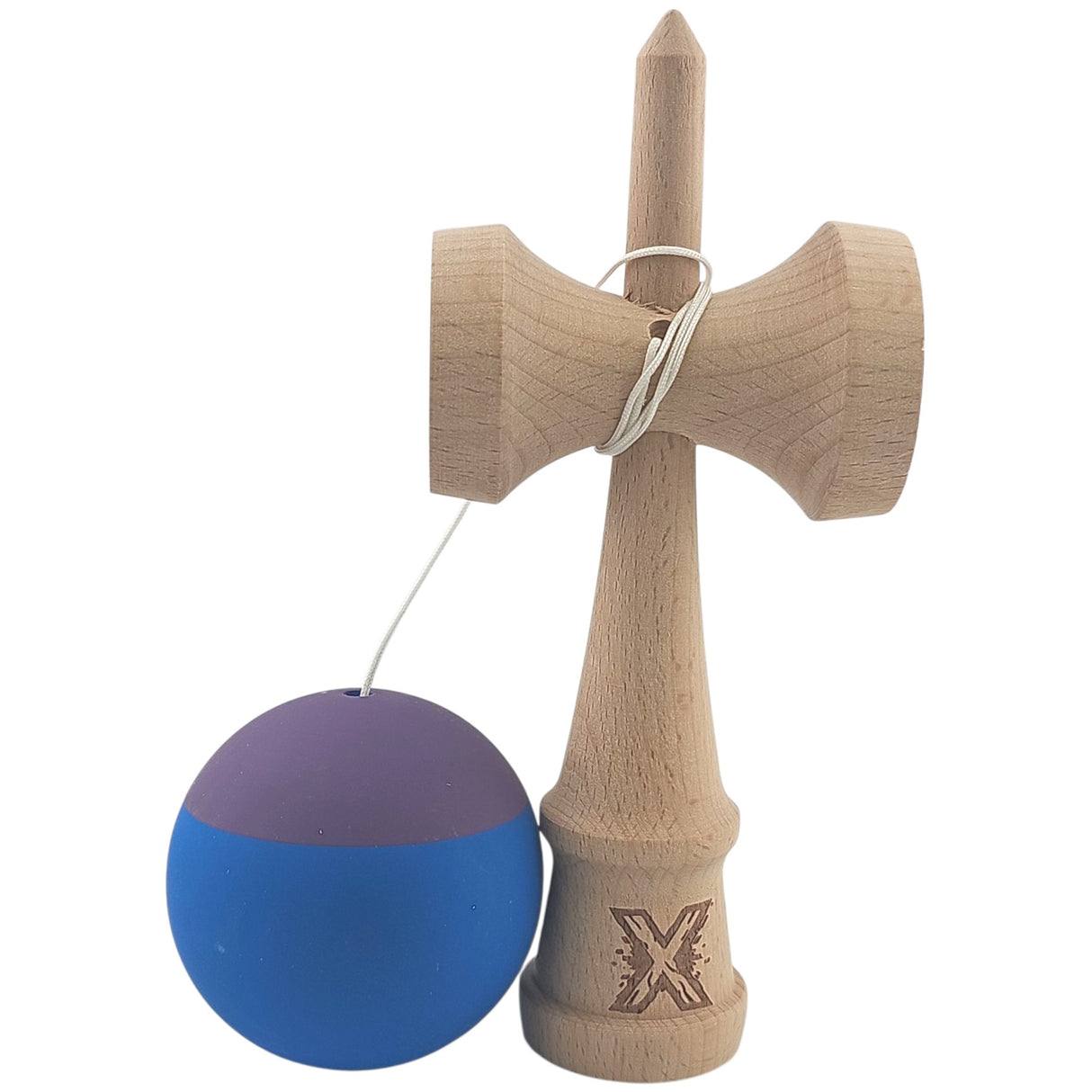 Kendama X Originala, Profesionala, Vivimall, din Lemn, Rubber Grip, 18 cm, Albastru/Mov - vivimall.ro