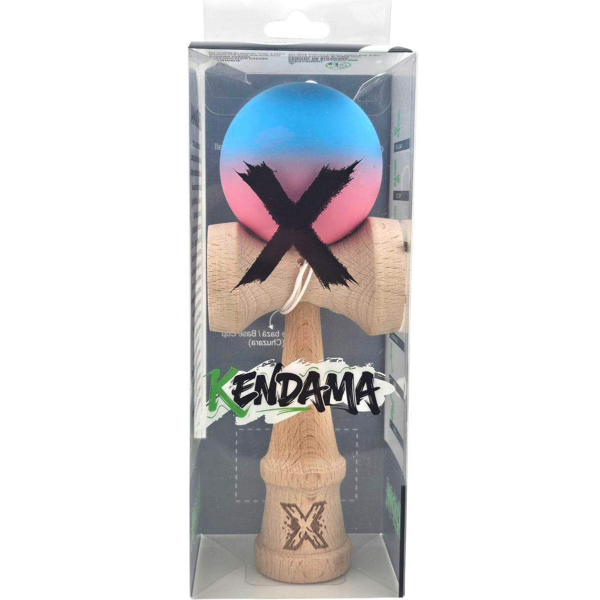 Kendama X Originala, Profesionala, Flippy, din Lemn, Rubber Grip, 18 cm, Albastru/Roz - vivimall.ro