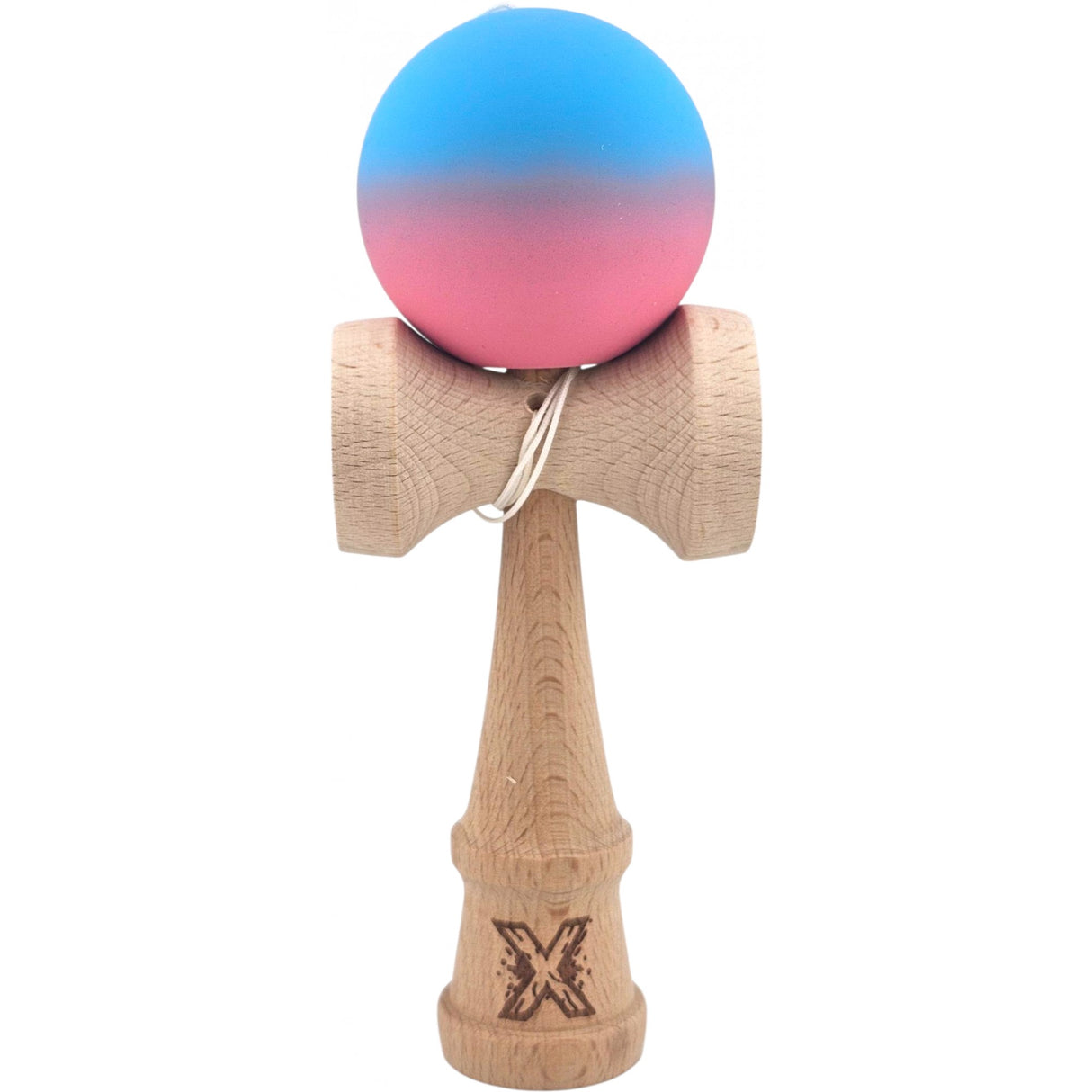 Kendama X Originala, Profesionala, Vivimall, din Lemn, Rubber Grip, 18 cm, Albastru/Roz - vivimall.ro