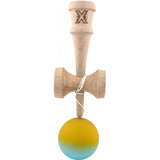 Kendama X Originala, Profesionala, Vivimall, din Lemn, Rubber Grip, 18 cm, Galben/Albastru - vivimall.ro