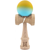 Kendama X Originala, Profesionala, Vivimall, din Lemn, Rubber Grip, 18 cm, Galben/Albastru - vivimall.ro