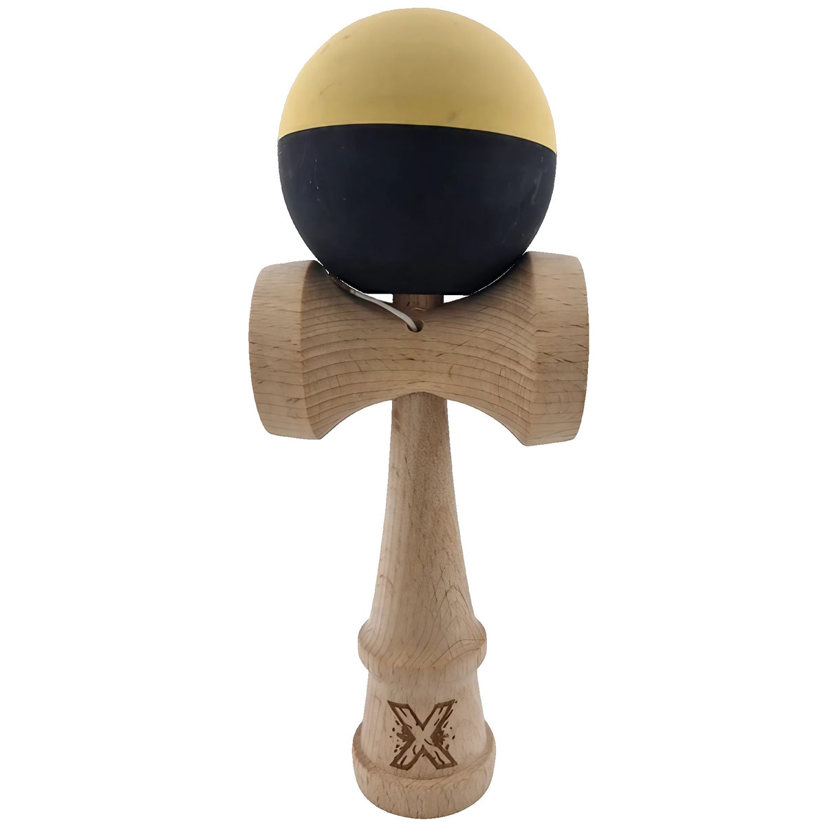 Kendama X Originala, Profesionala, Vivimall, din Lemn, Rubber Grip, 18 cm, Galben/Negru - vivimall.ro