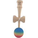 Kendama X Originala, Profesionala, Vivimall, din Lemn, Rubber Grip, 18 cm, Gradient Albastru/Galben/Rosu - vivimall.ro