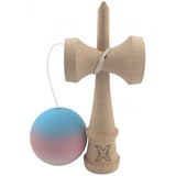 Kendama X Originala, Profesionala, Flippy, din Lemn, Rubber Grip, 18 cm, Gradient Albastru/Roz/Alb