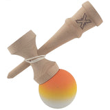 Kendama X Originala, Profesionala, Vivimall, din Lemn, Rubber Grip, 18 cm, Gradient Rosu Galben Alb - vivimall.ro
