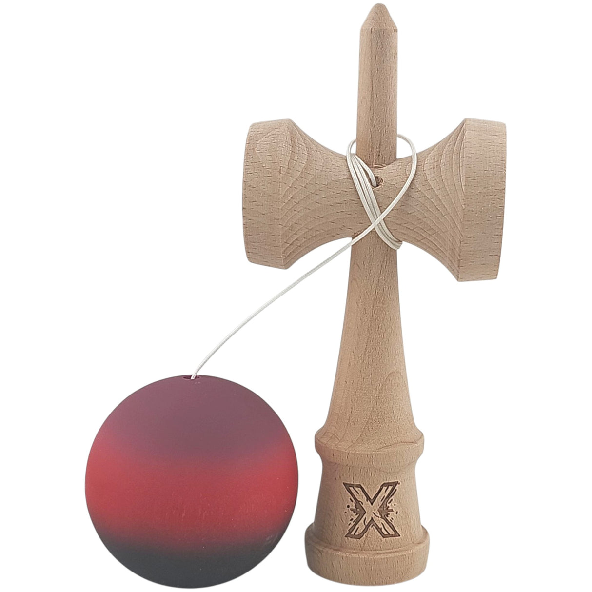 Kendama X Originala, Profesionala, Vivimall, din Lemn, Rubber Grip, 18 cm, Mov/Rosu/Negru - vivimall.ro