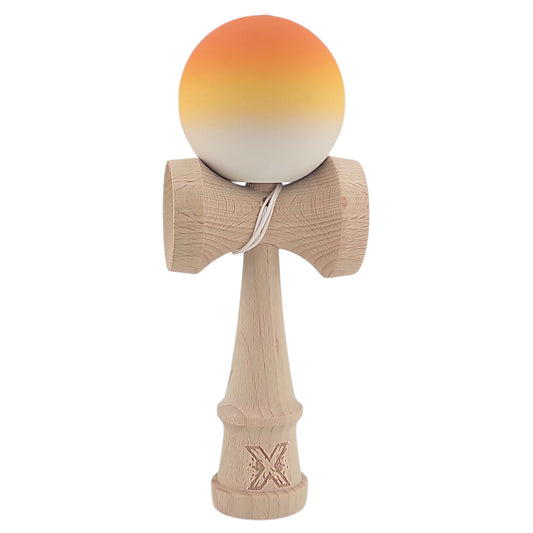 Kendama X Originala, Profesionala, Vivimall, din Lemn, Rubber Grip, 18 cm, Portocaliu/Galben/Alb - vivimall.ro