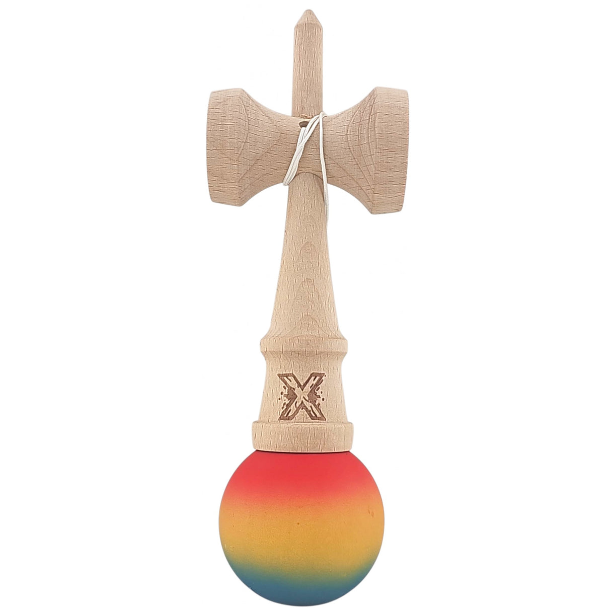 Kendama X Originala, Profesionala, Vivimall, din Lemn, Rubber Grip, 18 cm,Rosu/Galben/Albastru - vivimall.ro
