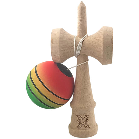 Kendama X Originala, Profesionala, Vivimall, din Lemn, Rubber Grip, 18 cm, Rosu/Galben/Verde - vivimall.ro