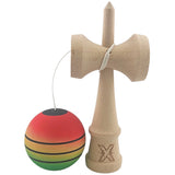 Kendama X Originala, Profesionala, Flippy, din Lemn, Rubber Grip, 18 cm, Rosu/Galben/Verde