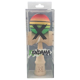 Kendama X Originala, Profesionala, Flippy, din Lemn, Rubber Grip, 18 cm, Rosu/Galben/Verde