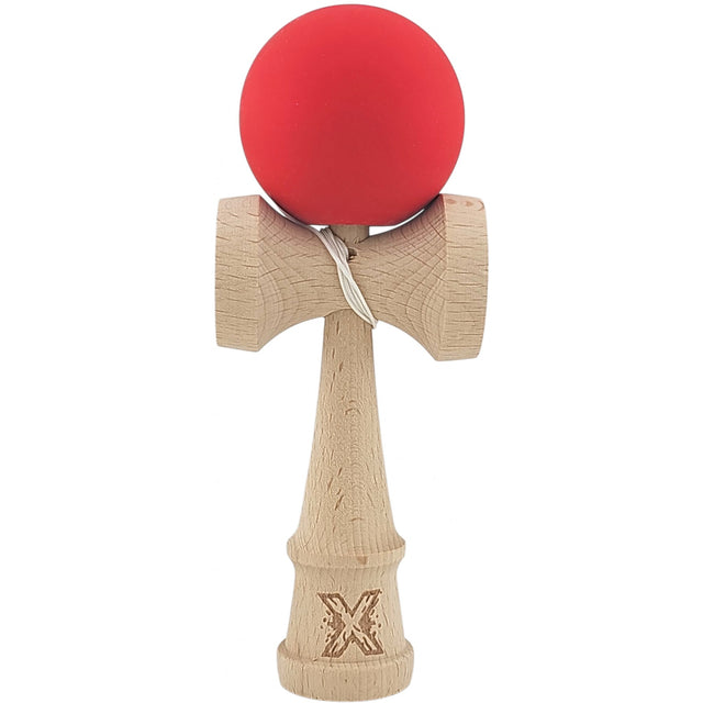 Kendama X Originala, Profesionala,  Flippy, din lemn, Rubber Grip, 18 cm, Rosu - vivimall.ro