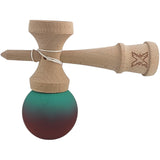 Kendama X Originala, Profesionala, Vivimall, din Lemn, Rubber Grip, 18 cm, Rosu/Verde - vivimall.ro