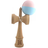 Kendama X Originala, Profesionala,  Flippy, din lemn, Rubber Grip, 18 cm, Roz/Albastru - vivimall.ro
