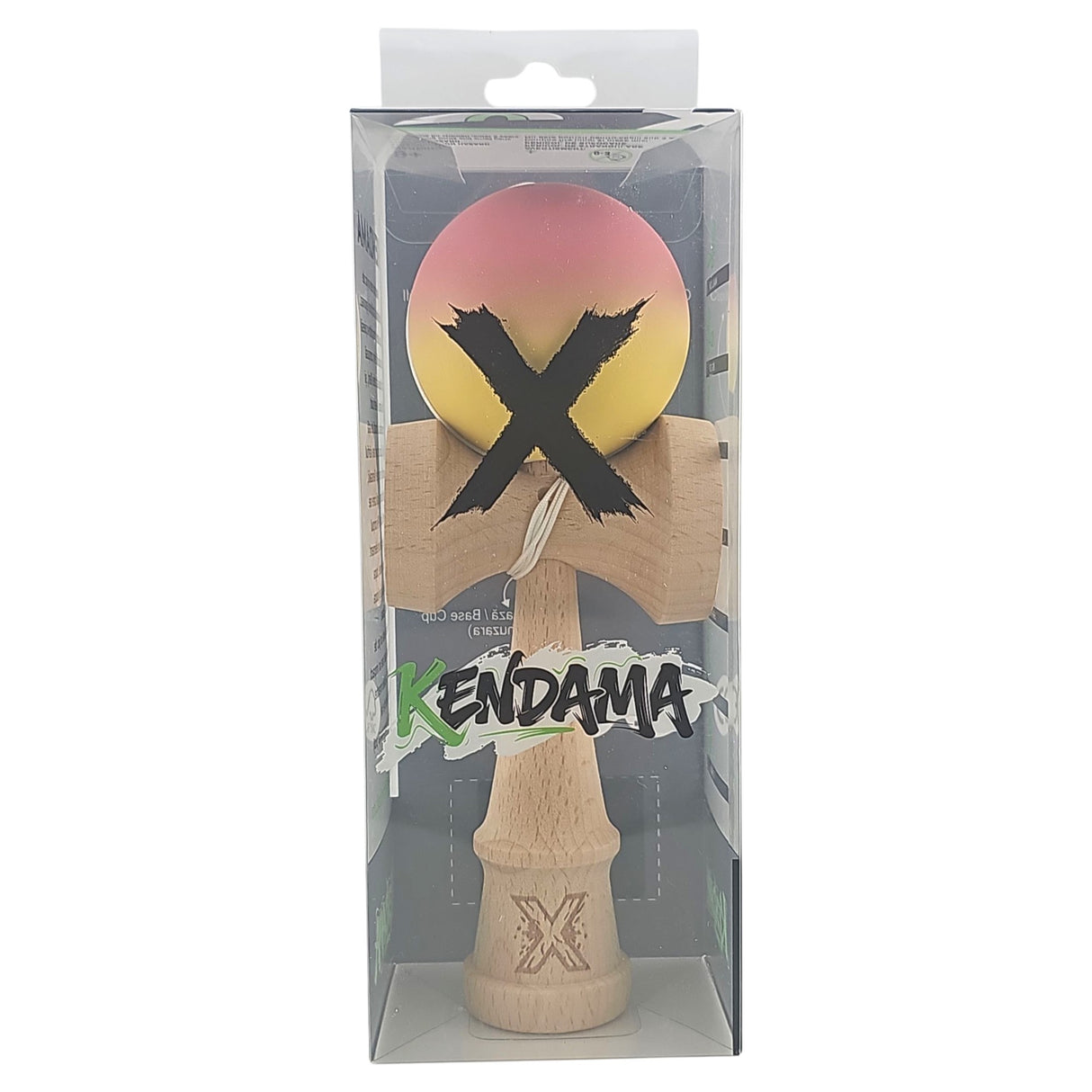 Kendama X Originala, Profesionala, Vivimall, din Lemn, Rubber Grip, 18 cm, Roz/Galben - vivimall.ro