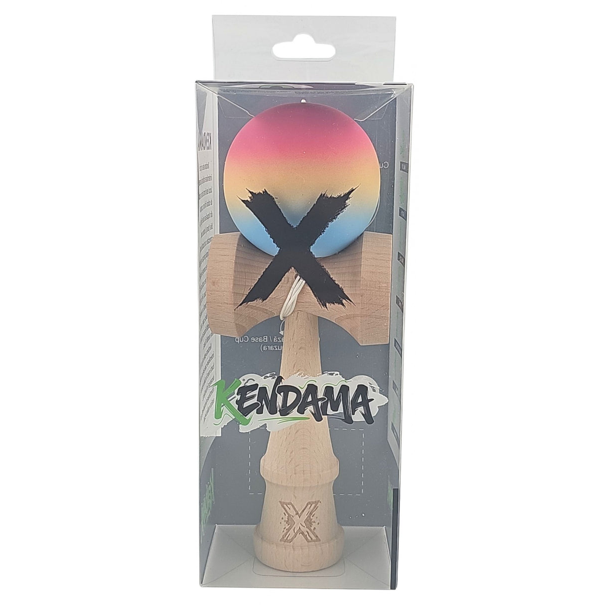 Kendama X Originala, Profesionala, Vivimall, din Lemn, Rubber Grip, 18 cm, Roz/Galben/Albastru - vivimall.ro