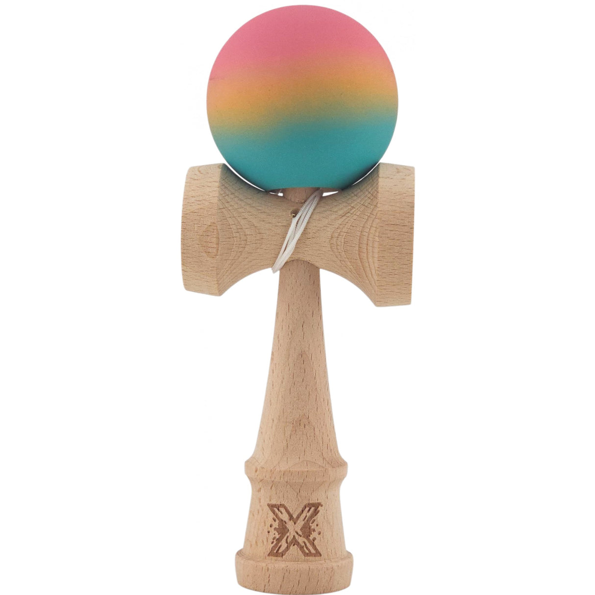Kendama X Originala, Profesionala, Vivimall, din Lemn, Rubber Grip, 18 cm, Roz/Galben/Albastru - vivimall.ro