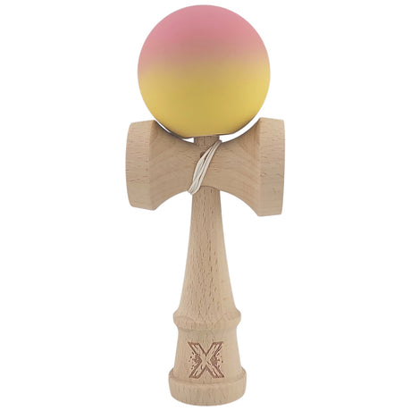 Kendama X Originala, Profesionala, Vivimall, din Lemn, Rubber Grip, 18 cm, Roz/Galben - vivimall.ro