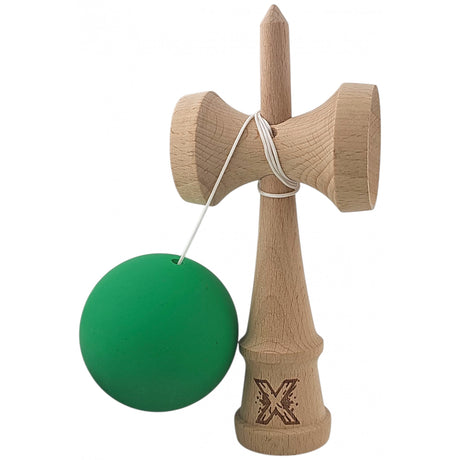 Kendama X Originala, Profesionala,  Flippy, din lemn, Rubber Grip, 18 cm, Verde - vivimall.ro