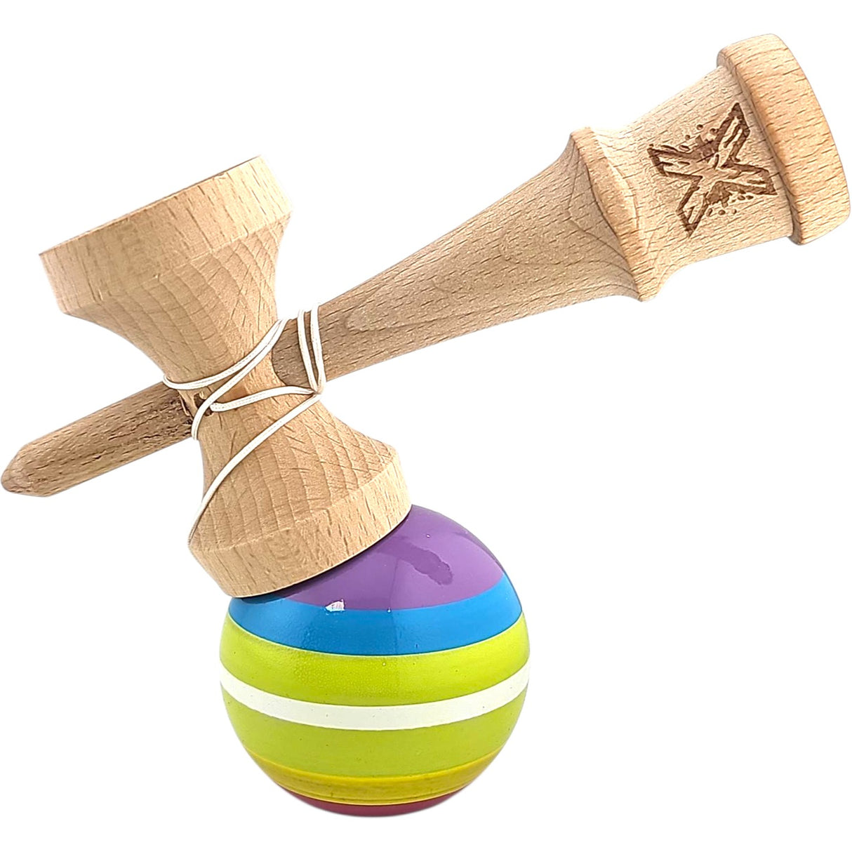Kendama X Originala, Profesionala, Vivimall, din Lemn, Super Sticky, 18 cm, Multicolor - vivimall.ro