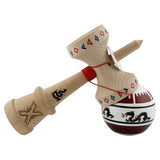 Kendama X Originala, Profesionala, Vivimall, DRAGON Series, Super Sticky cu Cupe Mari King Size V3, Rulment Metalic si Gaura in Baza, din Lemn 18 cm, Ata 55 cm, Alb/Rosu inchis - vivimall.ro