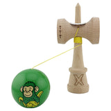 Kendama X Originala, Profesionala, Vivimall, Green Monkey, Super Sticky cu Cupe Mari King Size V3, Rulment Metalic si Gaura in Baza, din Lemn 18 cm, Ata 55 cm, Verde - vivimall.ro