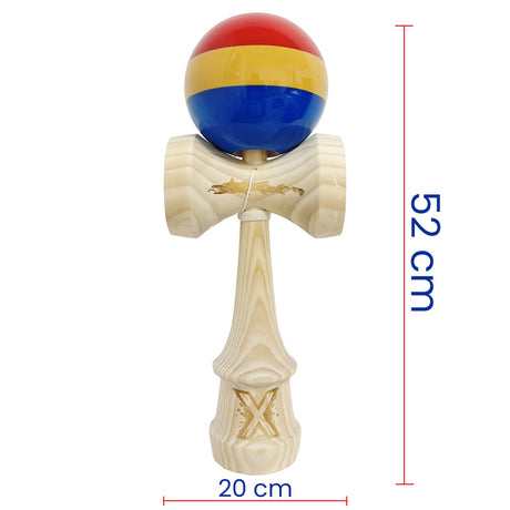 Kendama X Originala, Profesionala, Vivimall, Inaltime 52 cm, SUPER BIG cu Cupe KING SIZE, Bila Super Sticky, Diametrul 17 cm, din Lemn, Multicolor - vivimall.ro