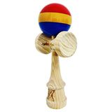 Kendama originală profesională, ață colorată 95 cm, structură lemn echilibrată, model Super Big – vedere laterală