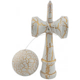 Kendama X Originala, Profesionala, Flippy, Kendama Cracked, din Lemn – 18 cm, Alb/Galben - vivimall.ro