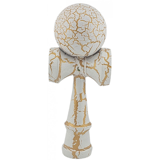 Kendama X Originala, Profesionala, Flippy, Kendama Cracked, din Lemn – 18 cm, Alb/Galben - vivimall.ro