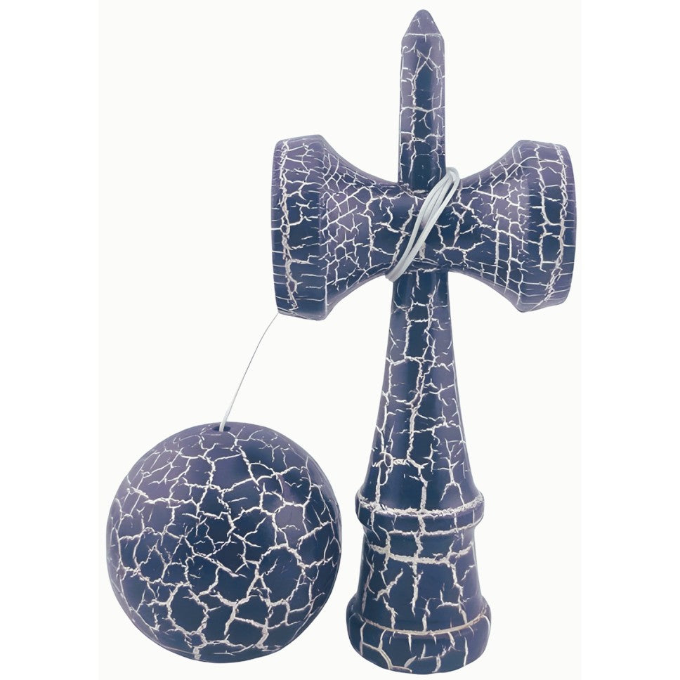Kendama X Originala, Profesionala, Flippy, Kendama Cracked, din Lemn – 18 cm, Crack Albastru inchis/Gri - vivimall.ro
