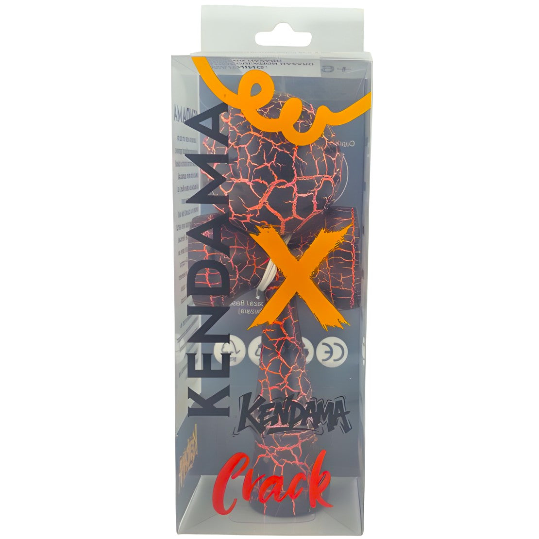 Kendama X Originala, Profesionala, Flippy, Kendama Cracked, din Lemn – 18 cm, Crack Negru/Portocaliu - vivimall.ro