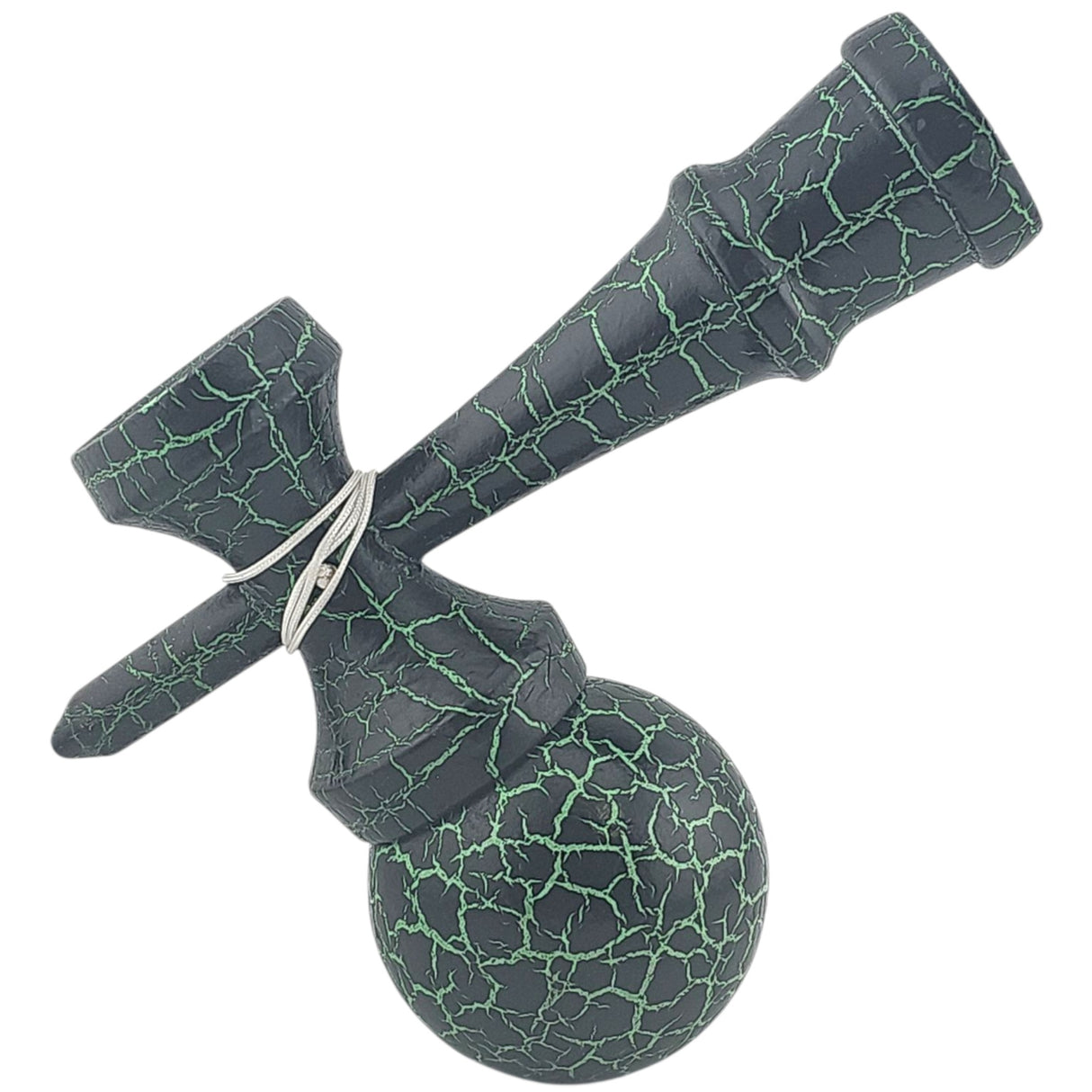 Kendama X Originala, Profesionala, Vivimall, Kendama Cracked, din Lemn – 18 cm, Crack Negru/Verde