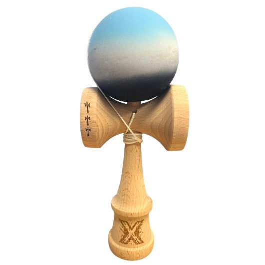 Kendama X Originala, Profesionala, Flippy, Rubber Grip Big Cup V2, din Lemn, 18 cm, Albastru/Alb/Negru - vivimall.ro