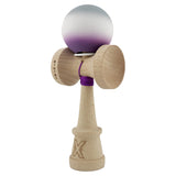 Kendama X Originala, Profesionala, Flippy, Rubber Grip, Cupe Mari KING SIZE V3, Gaura in Baza, Rulment Metalic, din lemn 18 cm, Ata 62/65 cm, Gradient Gri/Alb/Mov - vivimall.ro