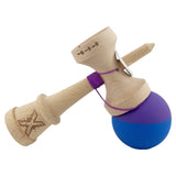 Kendama X Originala, Profesionala, Vivimall, Rubber Grip, Cupe Mari KING SIZE V3, Gaura in Baza, Rulment Metalic, din lemn 18 cm, Ata 55 cm, Bicolor Mov/Albastru - vivimall.ro