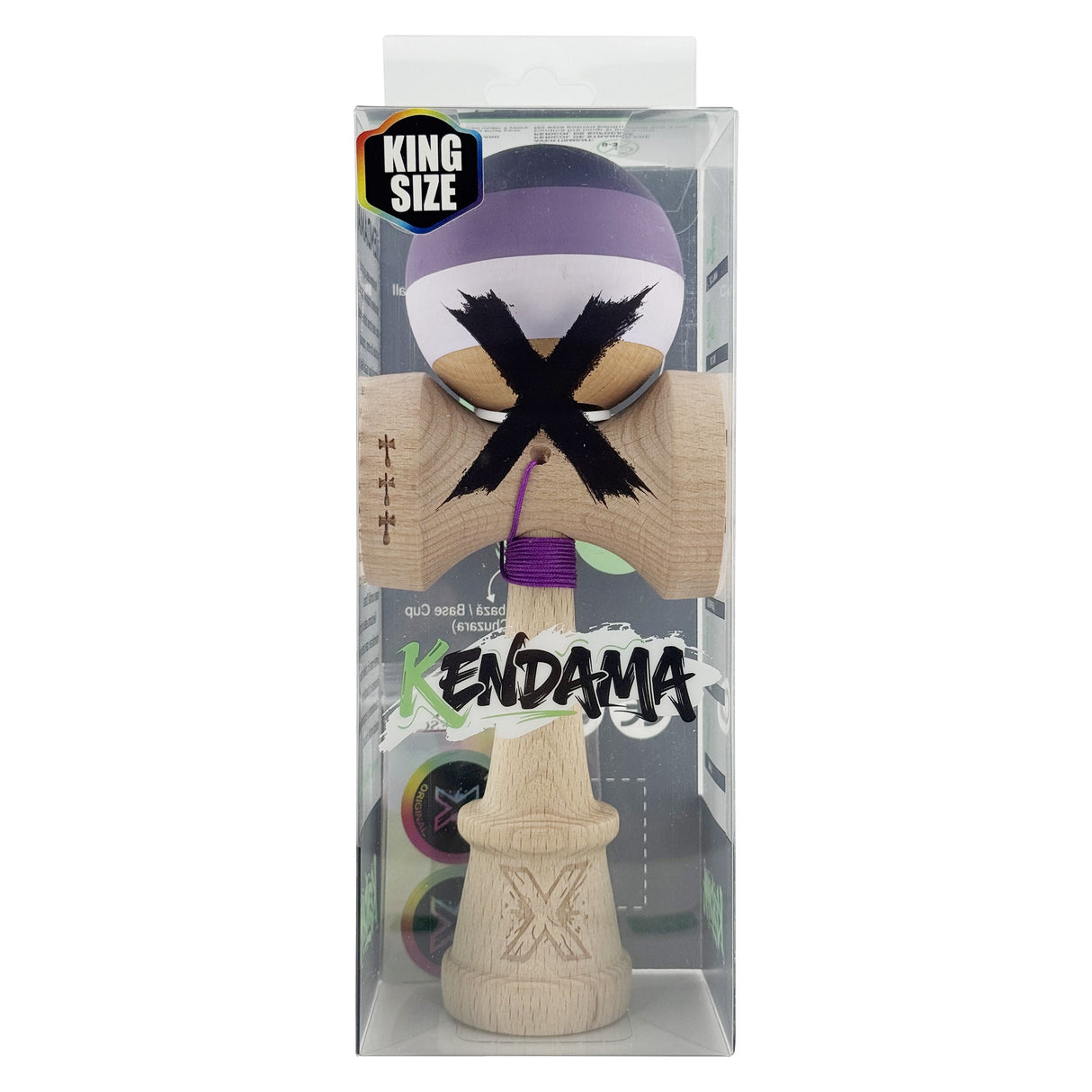 Kendama X Originala, Profesionala, Vivimall, Rubber Grip, Cupe Mari KING SIZE V3, Gaura in Baza, Rulment Metalic, din lemn 18 cm, Ata 55 cm, Special Purpuriu/Mov/Lila - vivimall.ro