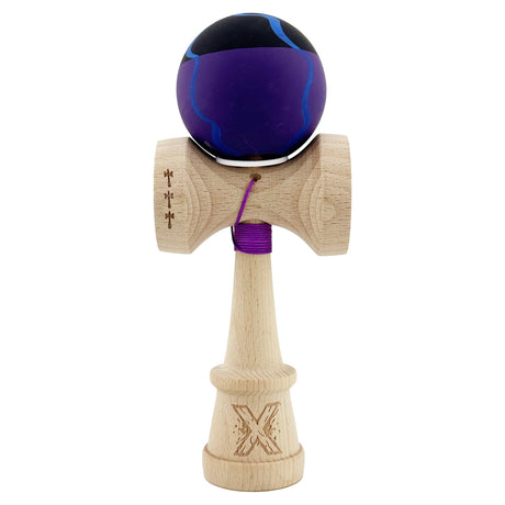 Kendama X Originala, Profesionala, Vivimall, Rubber Grip, Cupe Mari KING SIZE V3, Gaura in Baza, Rulment Metalic, din lemn 18 cm, Ata 55 cm, Special Negru/Mov/Albastru - vivimall.ro