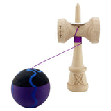 Kendama X Originala, Profesionala, Vivimall, Rubber Grip, Cupe Mari KING SIZE V3, Gaura in Baza, Rulment Metalic, din lemn 18 cm, Ata 55 cm, Special Negru/Mov/Albastru - vivimall.ro