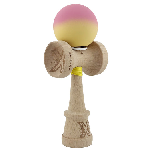 Kendama X Originala, Profesionala, Vivimall, Big Cups V3, Rubber Grip model Roz/Galben - vivimall.ro