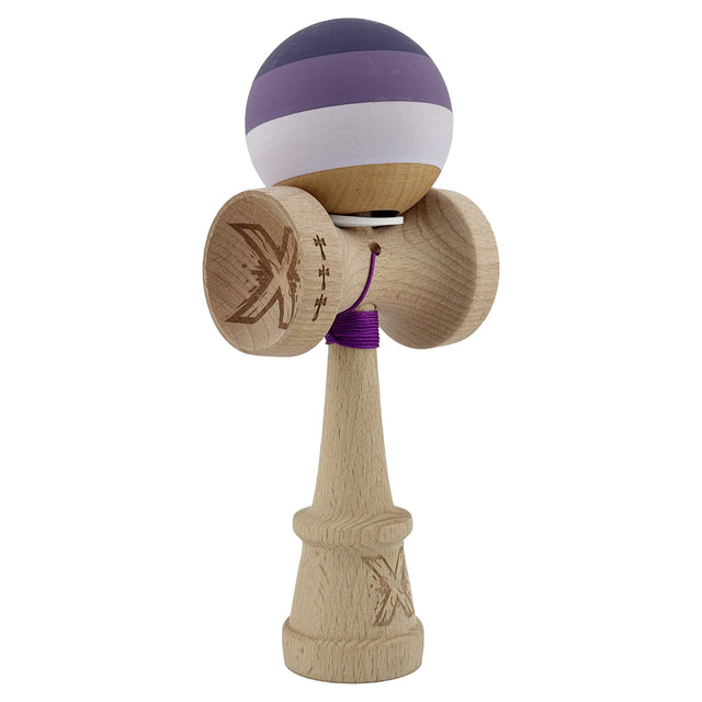 Kendama X Originala, Profesionala, Vivimall, Rubber Grip, Cupe Mari KING SIZE V3, Gaura in Baza, Rulment Metalic, din lemn 18 cm, Ata 55 cm, Special Purpuriu/Mov/Lila - vivimall.ro