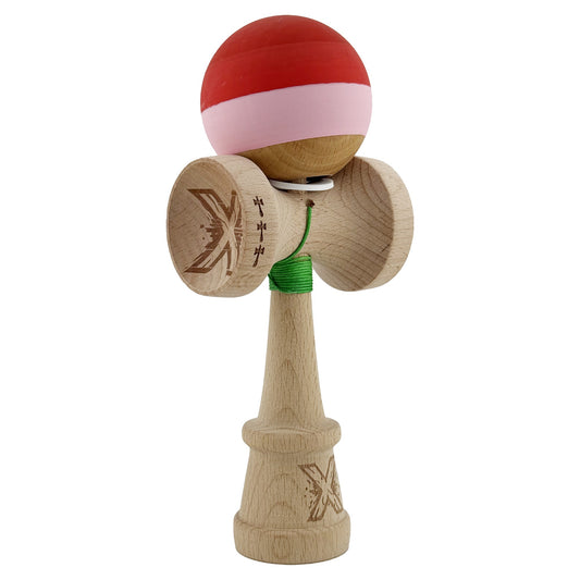 Kendama X Originala, Profesionala, Vivimall, Rubber Grip, Cupe Mari KING SIZE V3, Gaura in Baza, Rulment Metalic, din lemn 18 cm, Ata 62/65 cm, Special Rosu/Roz/Maro - vivimall.ro