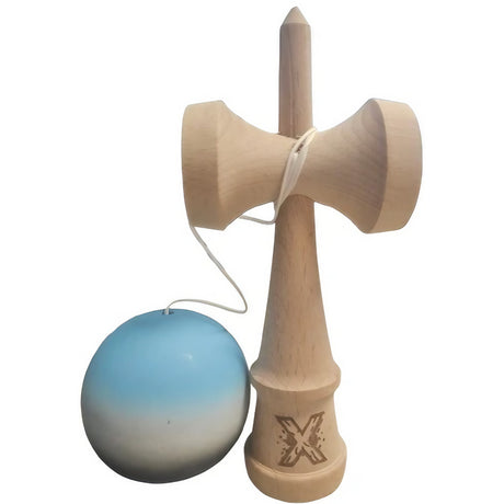 Kendama X Originala, Profesionala, Flippy, Rubber Grip, din Lemn, 18 cm, Albastru/Alb/Negru - vivimall.ro